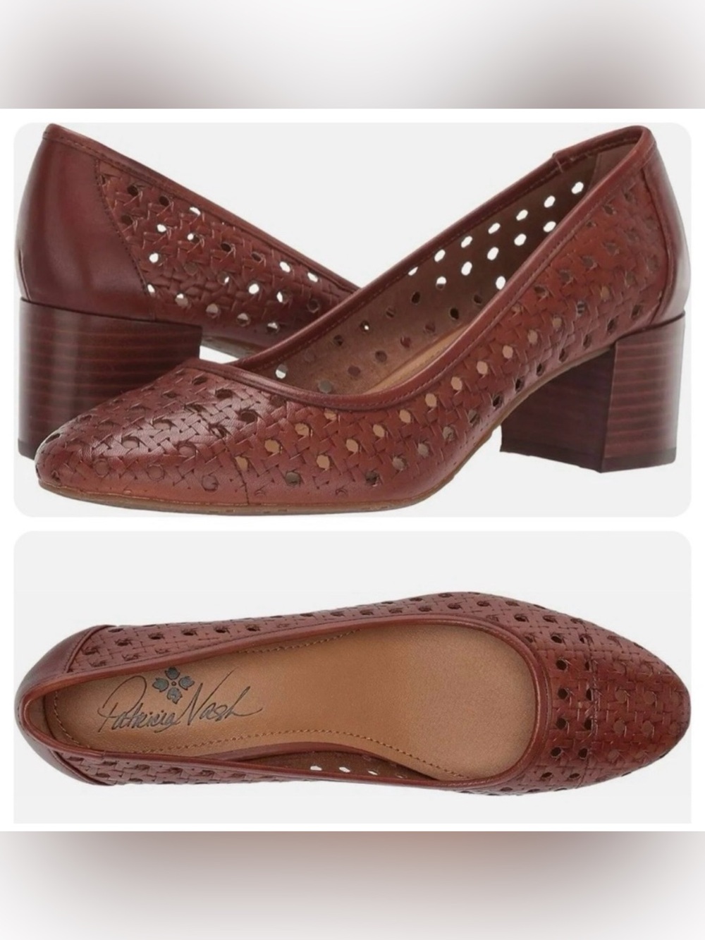 Patricia Nash Woven Leather Mid-Heel Pumps in Chestnut Brown
